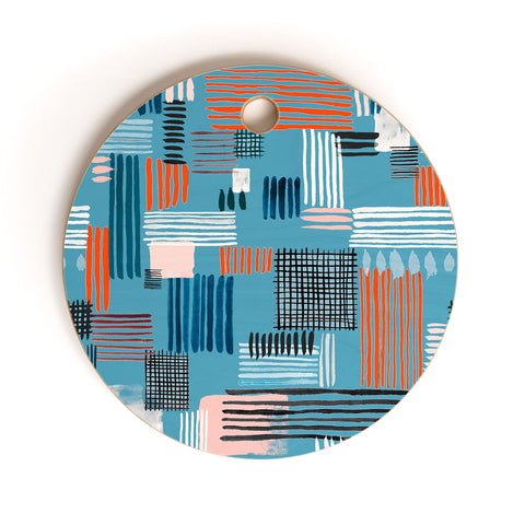 Ninola Design Geometric stripy stitches blue Cutting Board Round