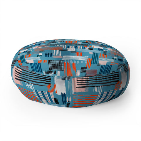 Ninola Design Geometric stripy stitches blue Floor Pillow Round