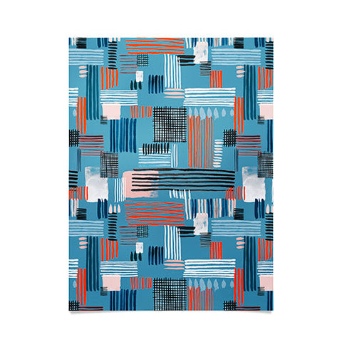Ninola Design Geometric stripy stitches blue Poster