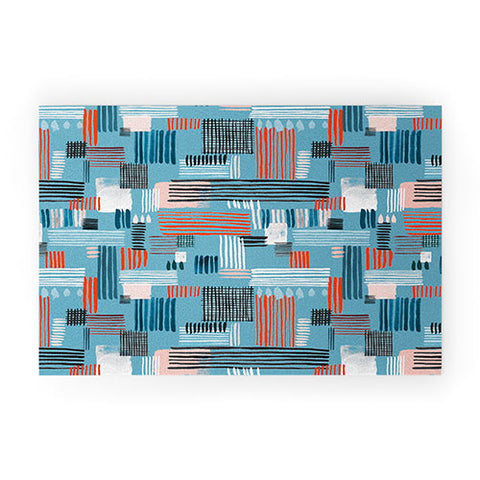 Ninola Design Geometric stripy stitches blue Welcome Mat