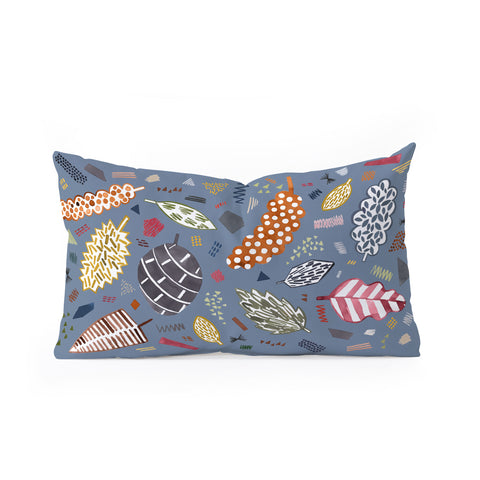 Ninola Design Graphic leaves textures Blue Oblong Throw Pillow