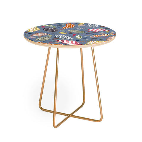 Ninola Design Graphic leaves textures Blue Round Side Table