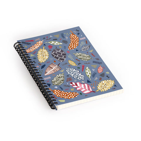Ninola Design Graphic leaves textures Blue Spiral Notebook