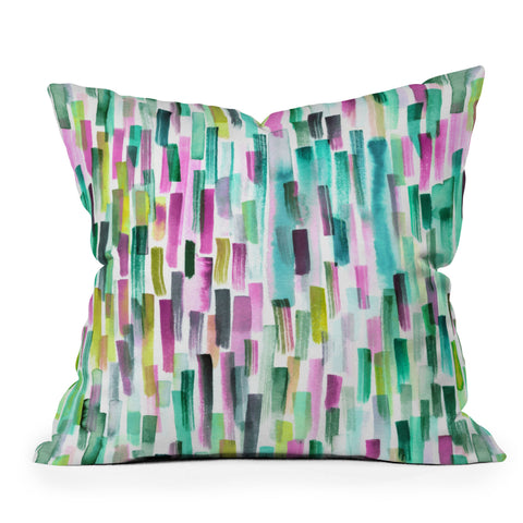 Ninola Design Green Modern Brushstrokes Nature Stripes Throw Pillow