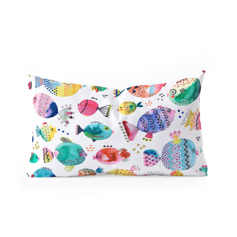 Ninola Design Happy colorful fishes Oblong Throw Pillow