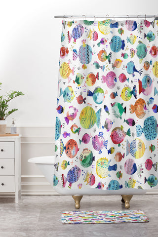 Ninola Design Happy colorful fishes Shower Curtain And Mat