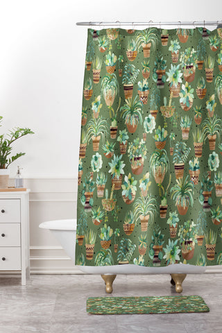 Ninola Design Home plants love Green Shower Curtain And Mat