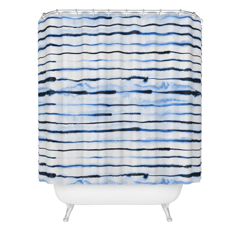 Ninola Design Indigo ink stripes Shower Curtain