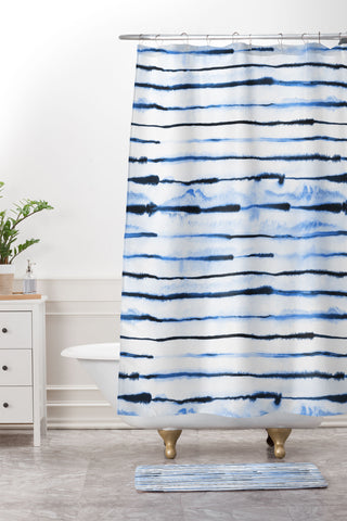 Ninola Design Indigo ink stripes Shower Curtain And Mat