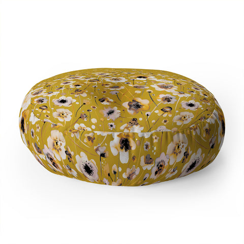Ninola Design Ink flowers Mustard Floor Pillow Round