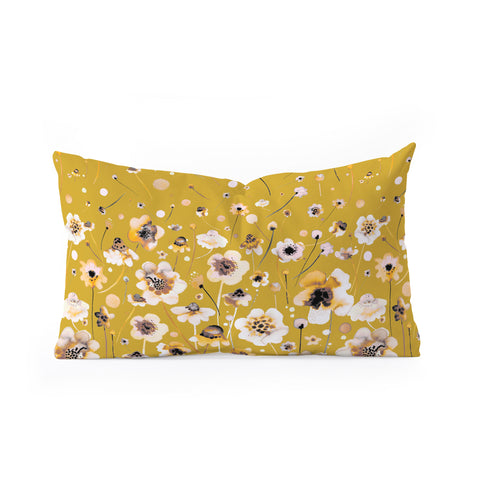 Ninola Design Ink flowers Mustard Oblong Throw Pillow