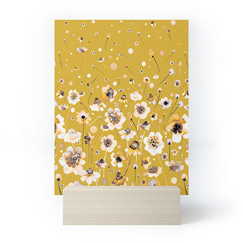 Ninola Design Ink flowers Mustard Mini Art Print