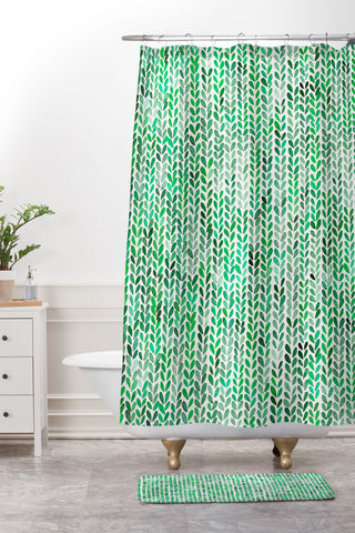 Ninola Design Knitting texture Green Shower Curtain And Mat