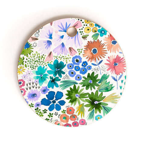 Ninola Design Little expressive flowers Blue Cutting Board Round