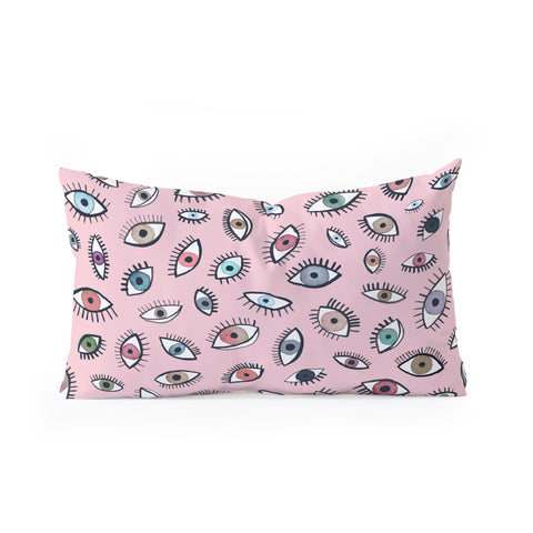 Ninola Design Looking eyes Pink Oblong Throw Pillow
