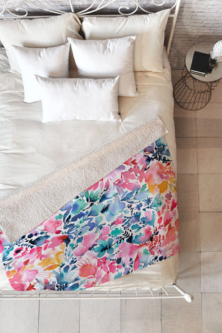 Ninola Design Magic watercolor flowers Fleece Throw Blanket