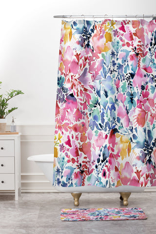 Ninola Design Magic watercolor flowers Shower Curtain And Mat