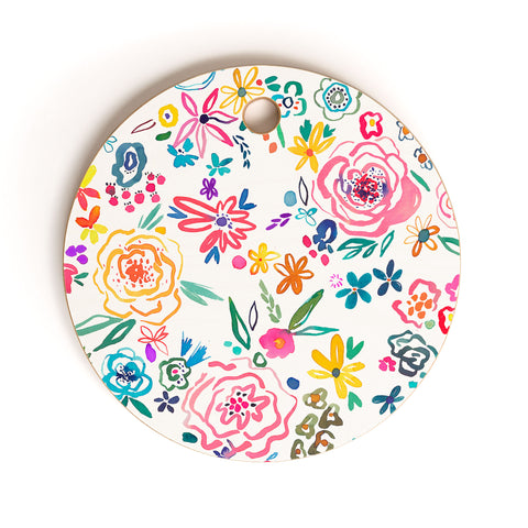 Ninola Design Matisse scribble flowers Multicolored Cutting Board Round