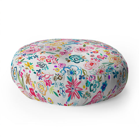 Ninola Design Matisse scribble flowers Multicolored Floor Pillow Round