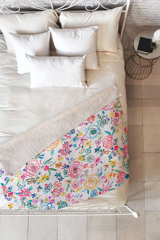 Ninola Design Matisse scribble flowers Multicolored Fleece Throw Blanket