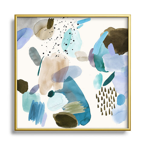 Ninola Design Mineral Abstract Blue Sea Square Metal Framed Art Print