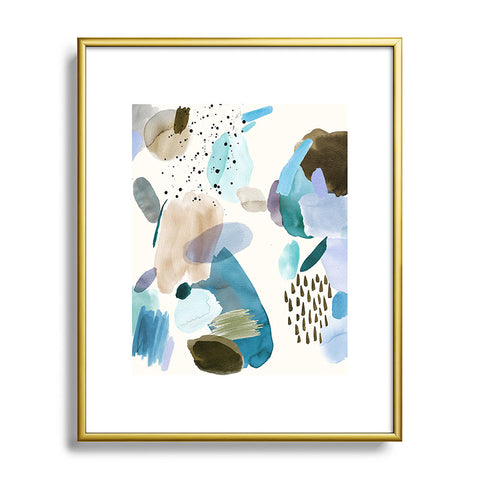 Ninola Design Mineral Abstract Blue Sea Metal Framed Art Print