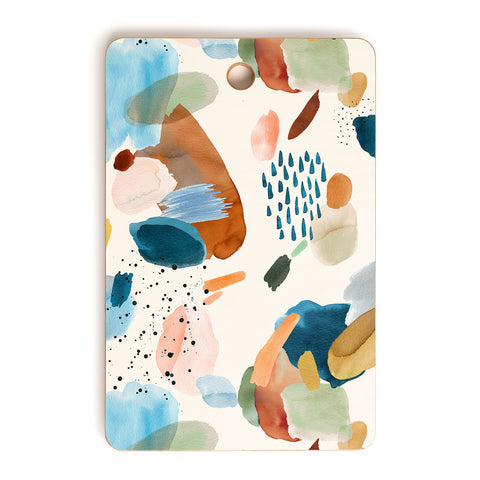 Ninola Design Mineral Abstract Gold Blue Cutting Board Rectangle