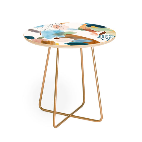 Ninola Design Mineral Abstract Gold Blue Round Side Table