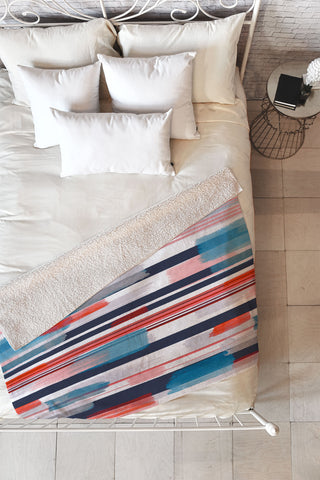 Ninola Design Modern marine stripes red Fleece Throw Blanket