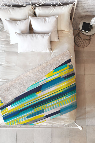 Ninola Design Modern marine stripes yellow Fleece Throw Blanket