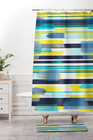 Ninola Design Modern marine stripes yellow Shower Curtain And Mat