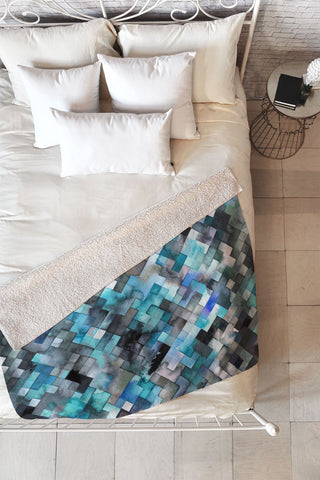 Ninola Design Moody Geometry Blue Sea Fleece Throw Blanket