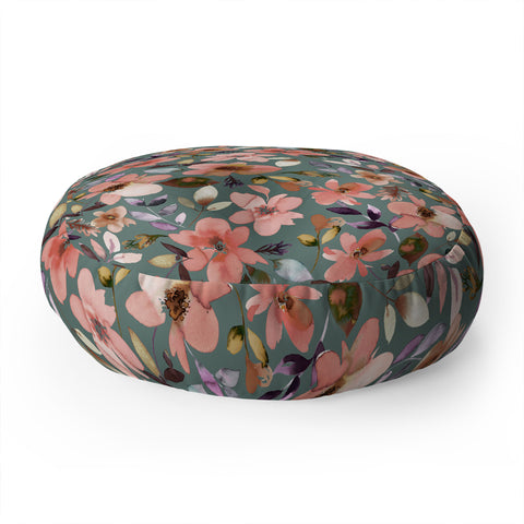 Ninola Design Moroccan Tropical Flowers Floor Pillow Round