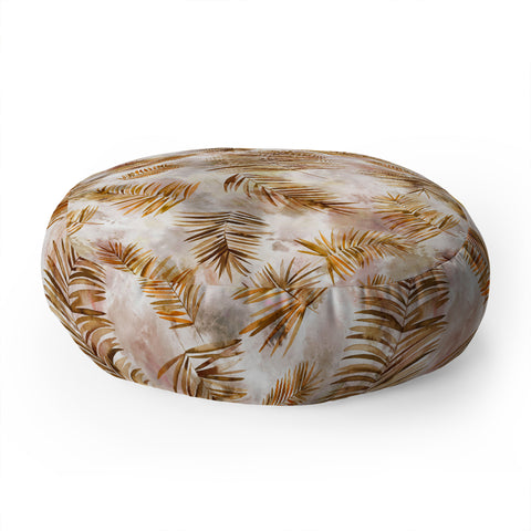 Ninola Design Moroccan Watery Palms Gold Floor Pillow Round