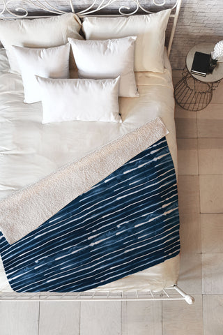 Ninola Design Navy ink stripes Fleece Throw Blanket