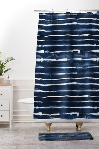Ninola Design Navy ink stripes Shower Curtain And Mat