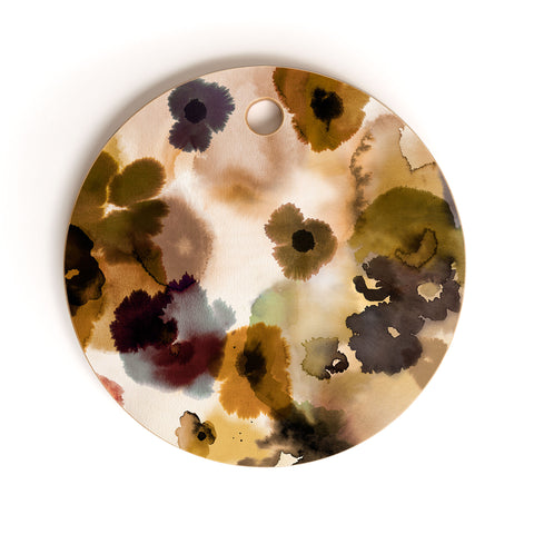 Ninola Design Ombre flowers Gold Cutting Board Round