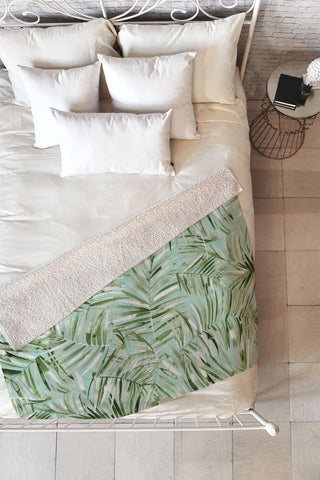 Ninola Design Palms branches soft green Fleece Throw Blanket