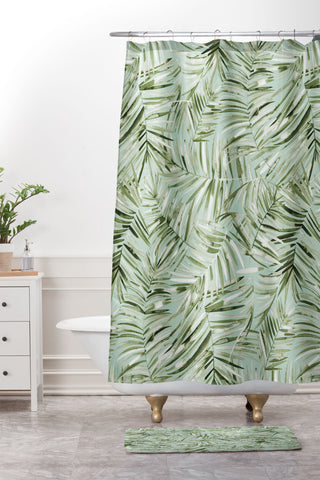 Ninola Design Palms branches soft green Shower Curtain And Mat