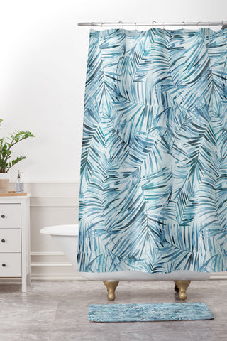 Ninola Design Palms branches summer blue Shower Curtain And Mat