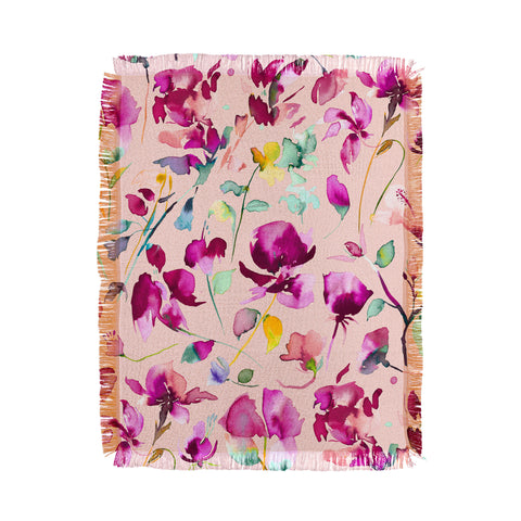 Ninola Design Pink botanical watercolor Throw Blanket