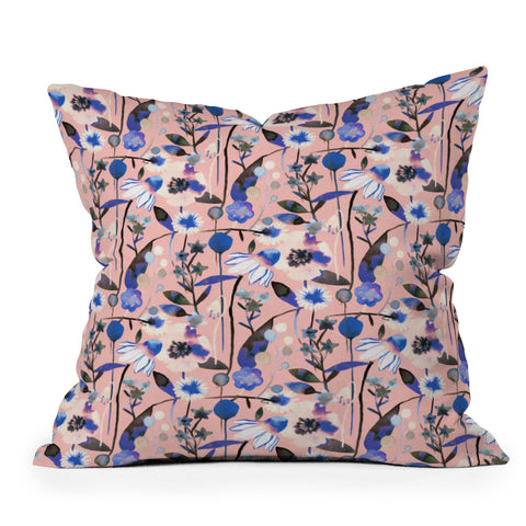 Ninola Design Pink pastel spring daisy and poppy flowers Throw Pillow