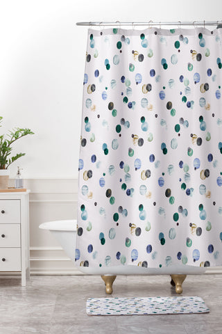 Ninola Design Polka dots blue Shower Curtain And Mat