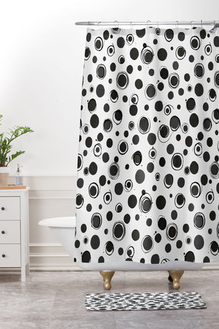 Ninola Design Polka dots BW Shower Curtain And Mat