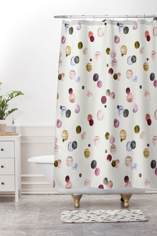 Ninola Design Polka dots watercolor Shower Curtain And Mat