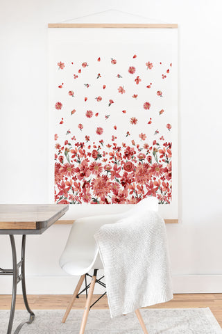 Ninola Design Prairie flowers border countryside Red Art Print And Hanger