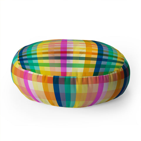 Ninola Design Rainbow Spring Gingham Floor Pillow Round