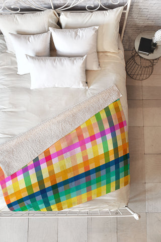 Ninola Design Rainbow Spring Gingham Fleece Throw Blanket