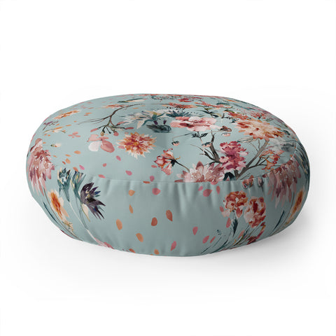 Ninola Design Romantic Bouquet Blue Floor Pillow Round