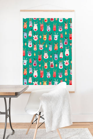 Ninola Design Rudolph reindeers green Art Print And Hanger